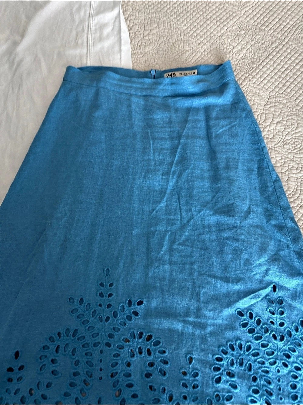 Zara Cutwork Embroidery Midi Skirt Blue Small